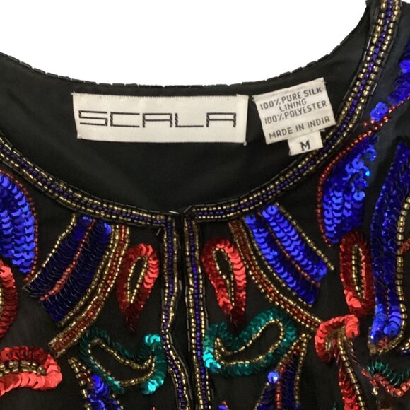 Vintage Scala Black Beaded Sequin Silk Evening Jacket Women's Size Medium - Picture 3 of 7